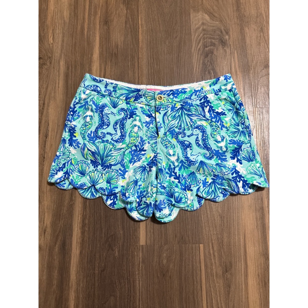 Lilly Pulitzer Buttercup Knit Shorts 5" Size 8 Sea Glass Mermaids Blue Coastal